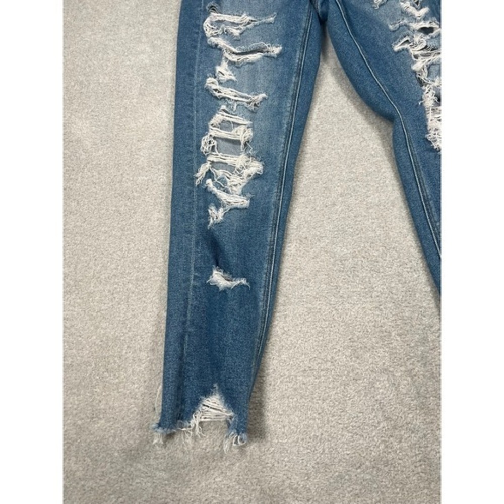 American Eagle Distressed Mom Jeans Womens 2 Blue Ripped High Rise Raw Hem - Picture 4 of 8